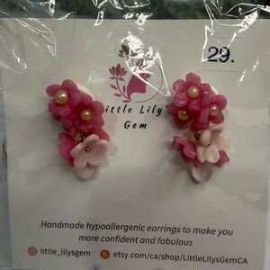 Pink Floral‎ Handmade Earrings